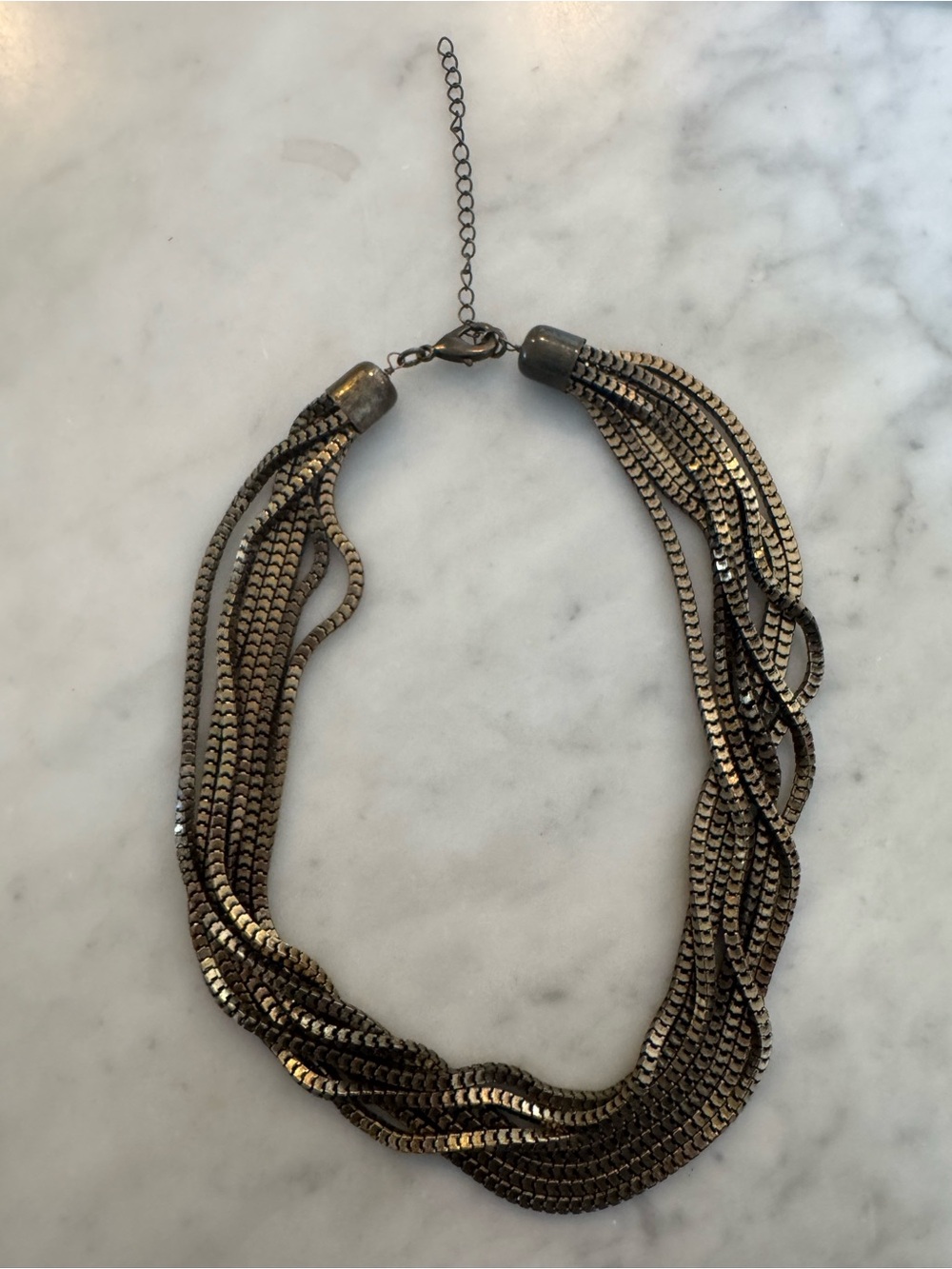 Multi-Strand Metallic Chain Necklace in Antique Gold